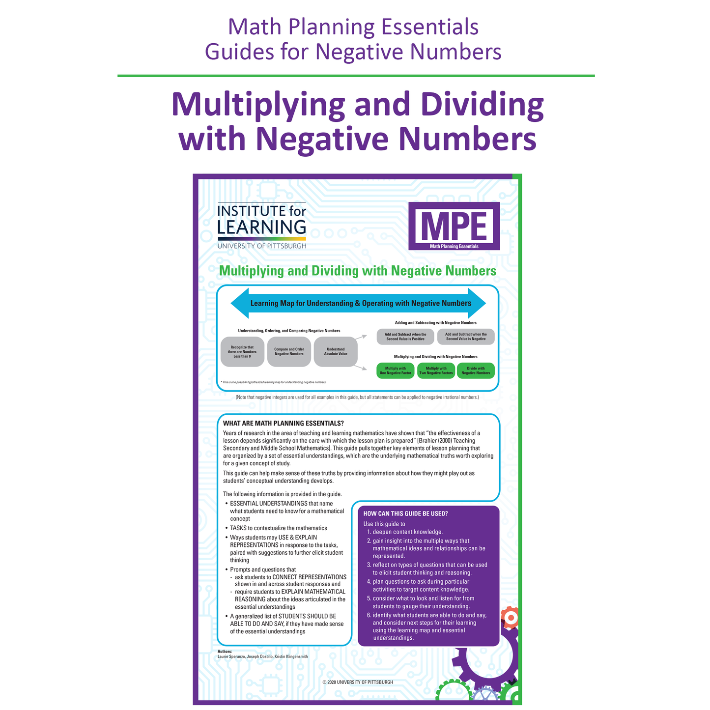 Math Planning Essentials Guides for Negative Numbers